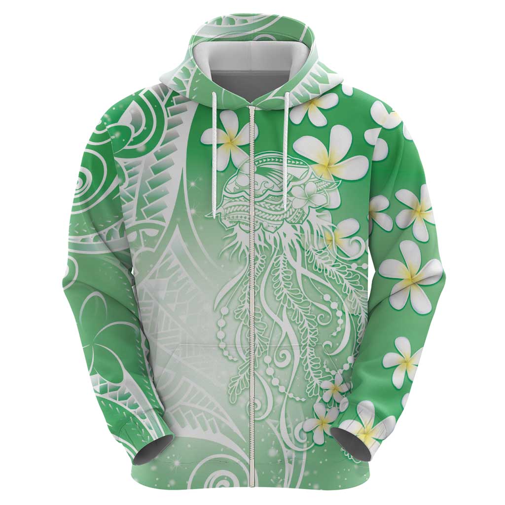 Polynesian Jellyfish Hoodie With Plumeria Green LT05 - Polynesian Pride