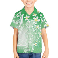 Polynesian Jellyfish Kid Hawaiian Shirt With Plumeria Green LT05 Kid Green - Polynesian Pride