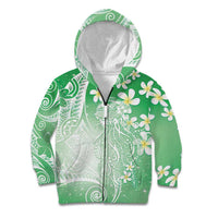 Polynesian Jellyfish Kid Hoodie With Plumeria Green LT05 Zip Hoodie Green - Polynesian Pride