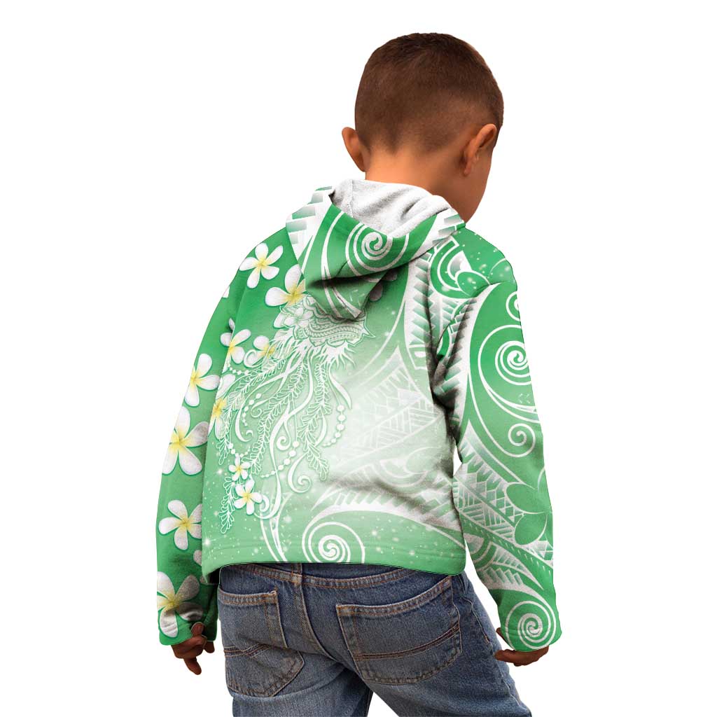 Polynesian Jellyfish Kid Hoodie With Plumeria Green LT05 - Polynesian Pride