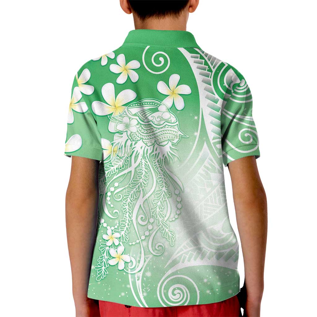 Polynesian Jellyfish Kid Polo Shirt With Plumeria Green LT05 - Polynesian Pride