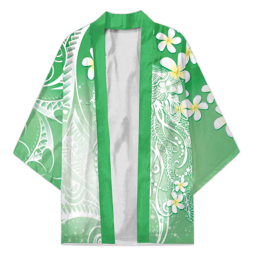 Polynesian Jellyfish Kimono With Plumeria Green LT05 Unisex Green - Polynesian Pride