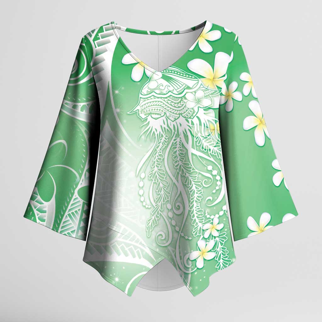 Polynesian Jellyfish Kimono Sleeve Blouse With Plumeria Green LT05 Female Green - Polynesian Pride