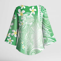 Polynesian Jellyfish Kimono Sleeve Blouse With Plumeria Green LT05 - Polynesian Pride