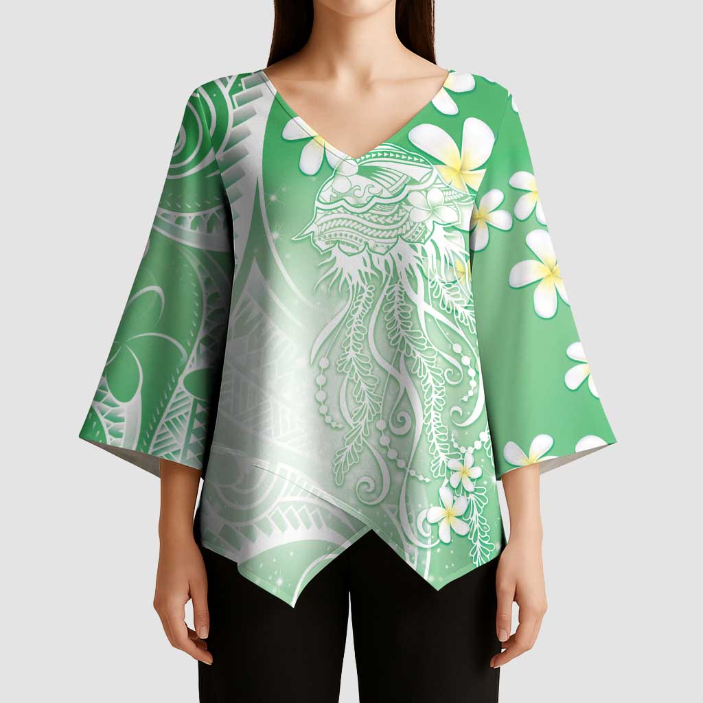 Polynesian Jellyfish Kimono Sleeve Blouse With Plumeria Green LT05 - Polynesian Pride