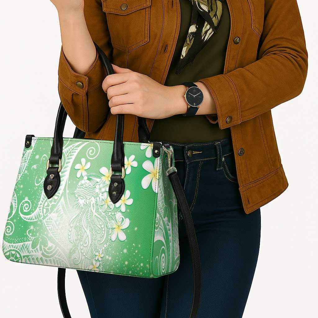 Polynesian Jellyfish Leather Bag With Plumeria Green LT05 - Polynesian Pride