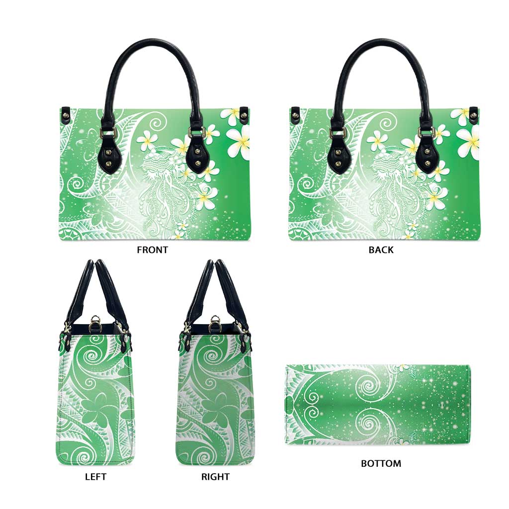 Polynesian Jellyfish Leather Bag With Plumeria Green LT05 - Polynesian Pride