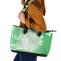 Polynesian Jellyfish Leather Tote Bag With Plumeria Green LT05 Green - Polynesian Pride
