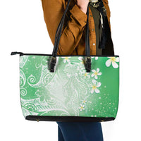 Polynesian Jellyfish Leather Tote Bag With Plumeria Green LT05 - Polynesian Pride
