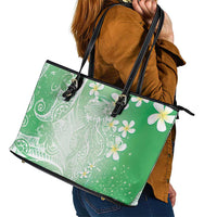 Polynesian Jellyfish Leather Tote Bag With Plumeria Green LT05 - Polynesian Pride