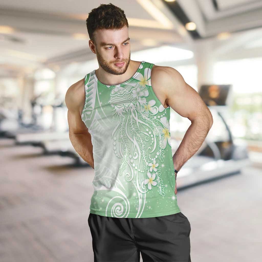 Polynesian Jellyfish Men Tank Top With Plumeria Green LT05 Green - Polynesian Pride