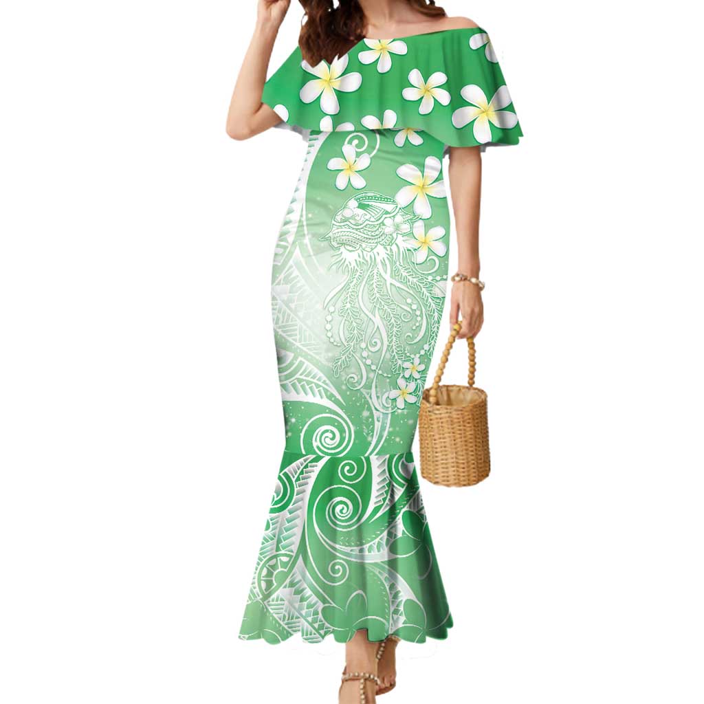 Polynesian Jellyfish Mermaid Dress With Plumeria Green LT05 Women Green - Polynesian Pride