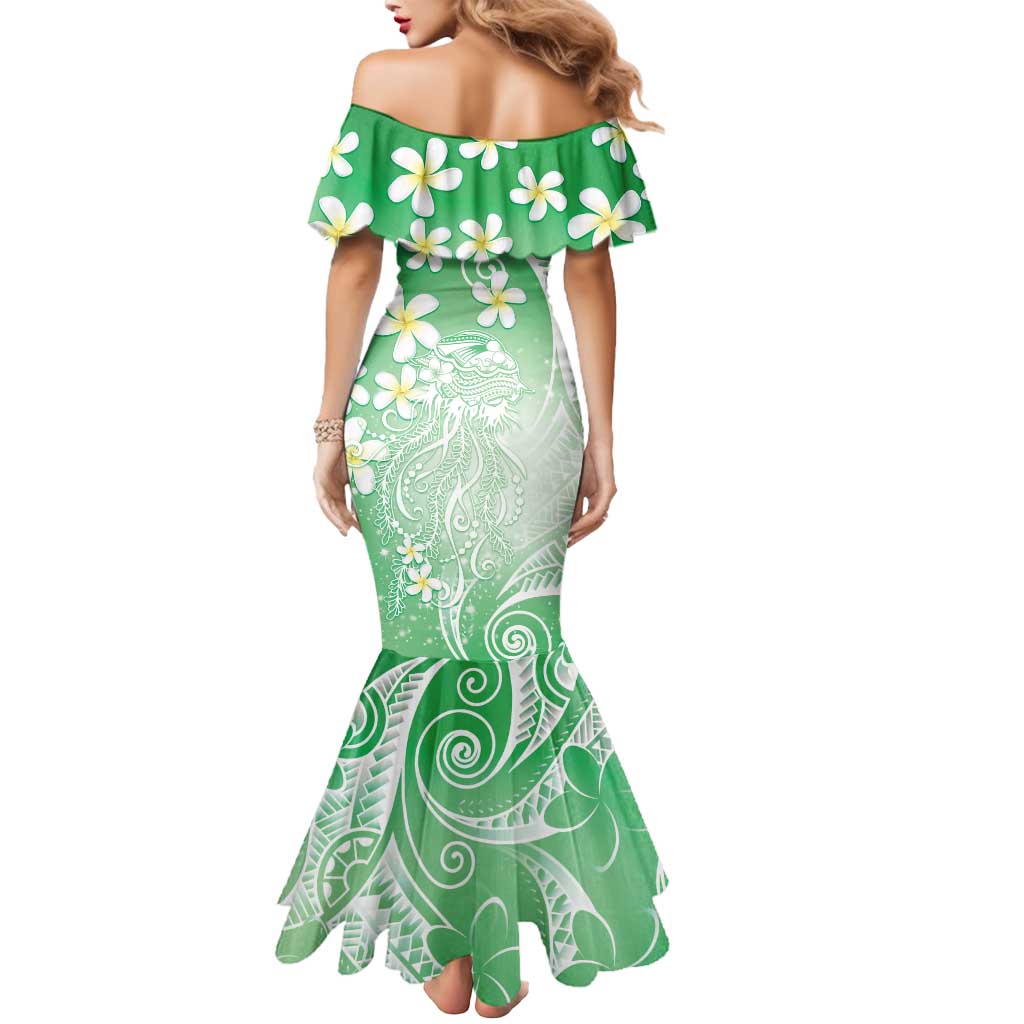 Polynesian Jellyfish Mermaid Dress With Plumeria Green LT05 - Polynesian Pride