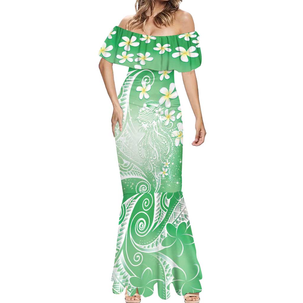 Polynesian Jellyfish Mermaid Dress With Plumeria Green LT05 - Polynesian Pride