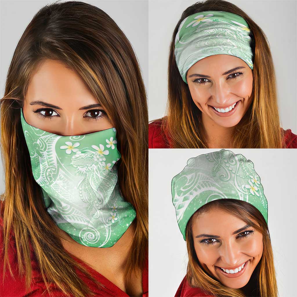 Polynesian Jellyfish Neck Gaiter With Plumeria Green