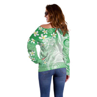 Polynesian Jellyfish Off Shoulder Sweater With Plumeria Green LT05 - Polynesian Pride