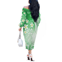 Polynesian Jellyfish Off The Shoulder Long Sleeve Dress With Plumeria Green LT05 - Polynesian Pride