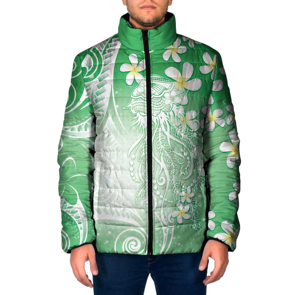 Polynesian Jellyfish Padded Jacket With Plumeria Green LT05 Men Green - Polynesian Pride