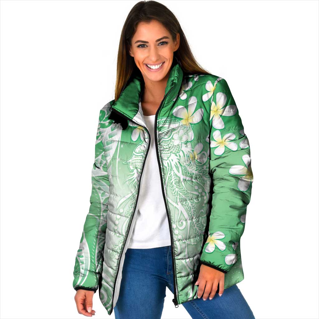 Polynesian Jellyfish Padded Jacket With Plumeria Green LT05 Women Green - Polynesian Pride