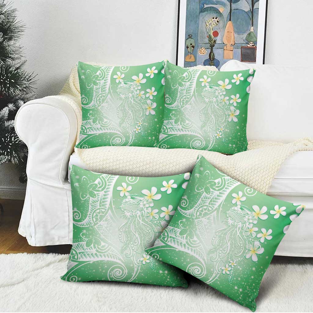 Polynesian Jellyfish Pillow Cover With Plumeria Green LT05 - Polynesian Pride