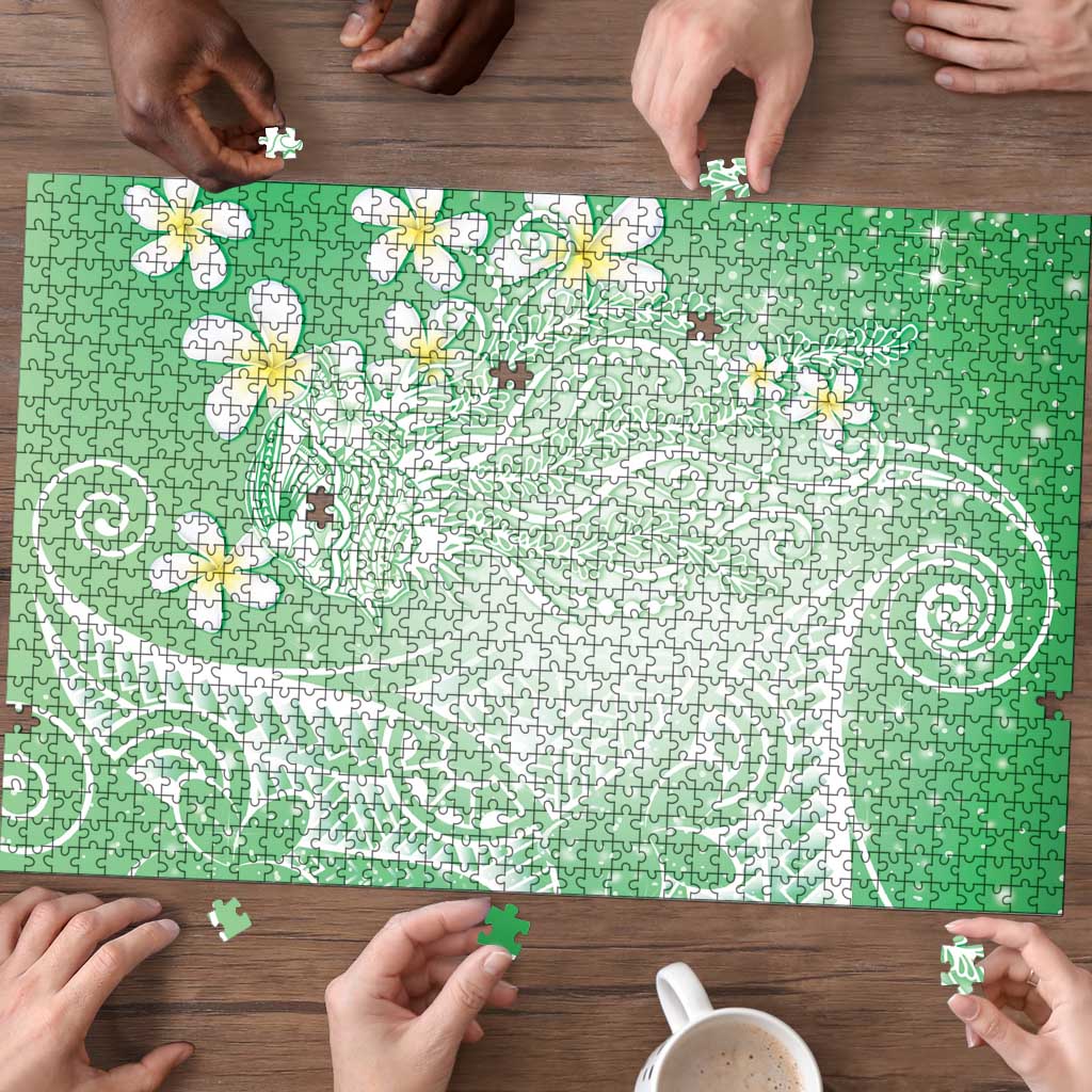 Polynesian Jellyfish Puzzle With Plumeria Green LT05 - Polynesian Pride