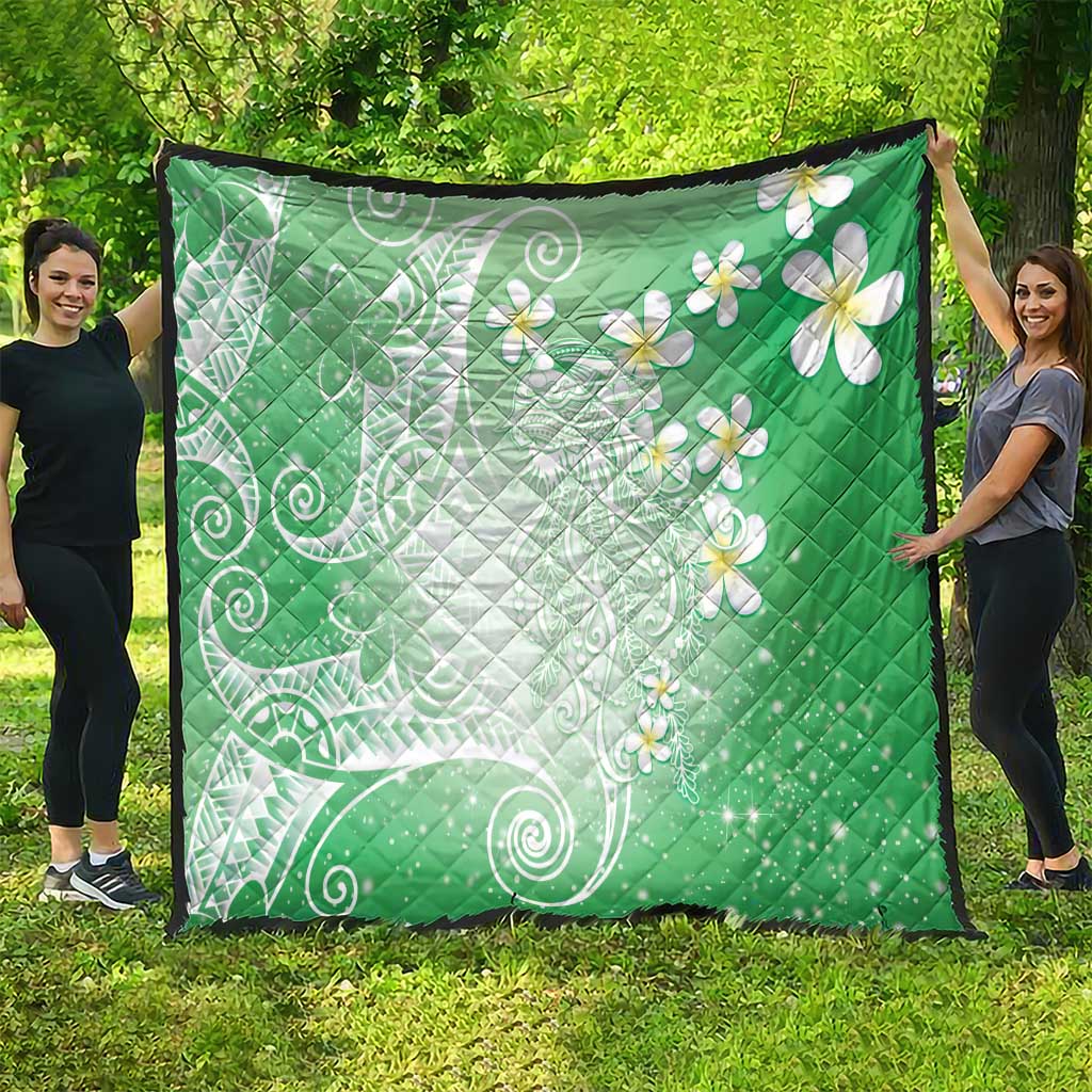 Polynesian Jellyfish Quilt With Plumeria Green LT05 - Polynesian Pride