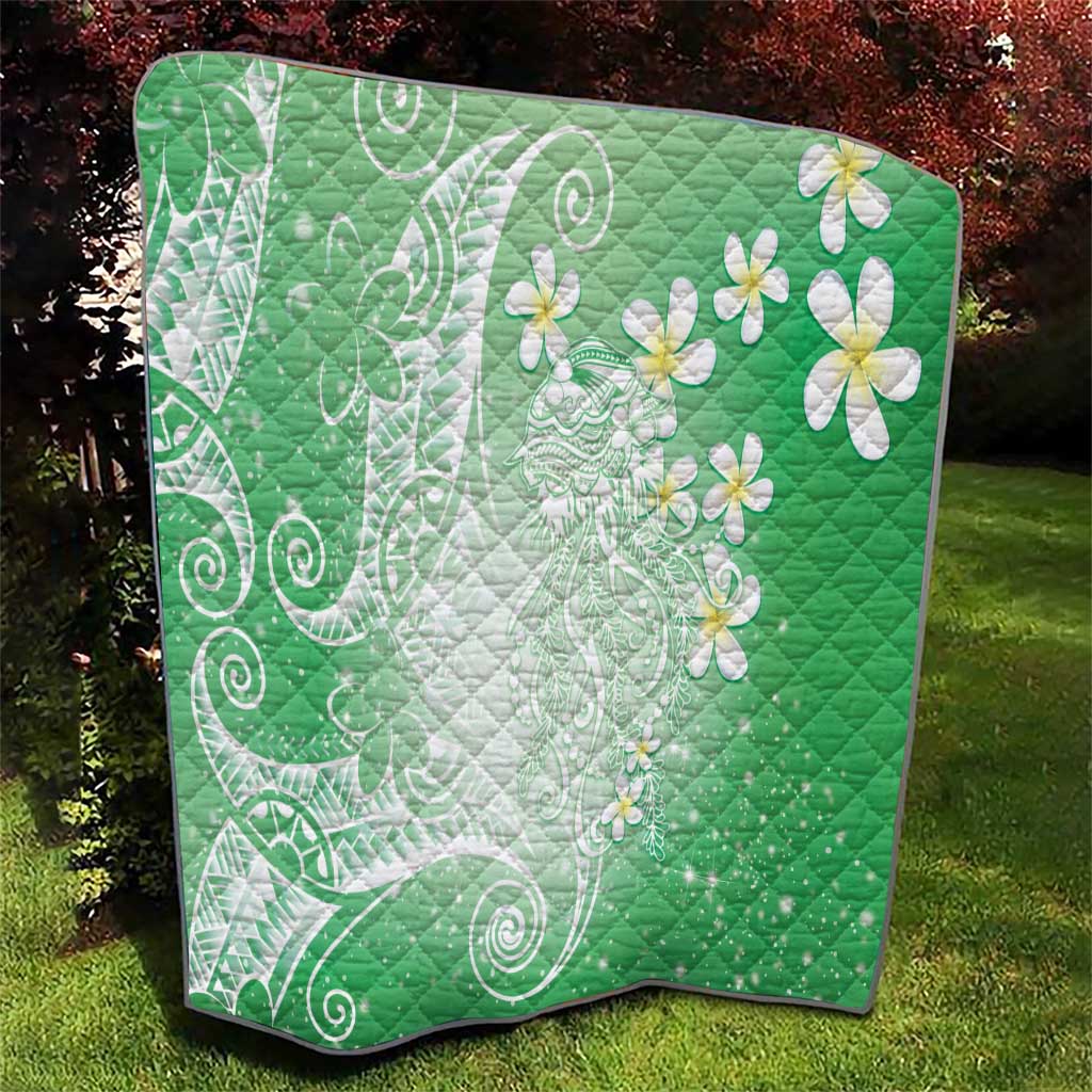 Polynesian Jellyfish Quilt With Plumeria Green LT05 - Polynesian Pride