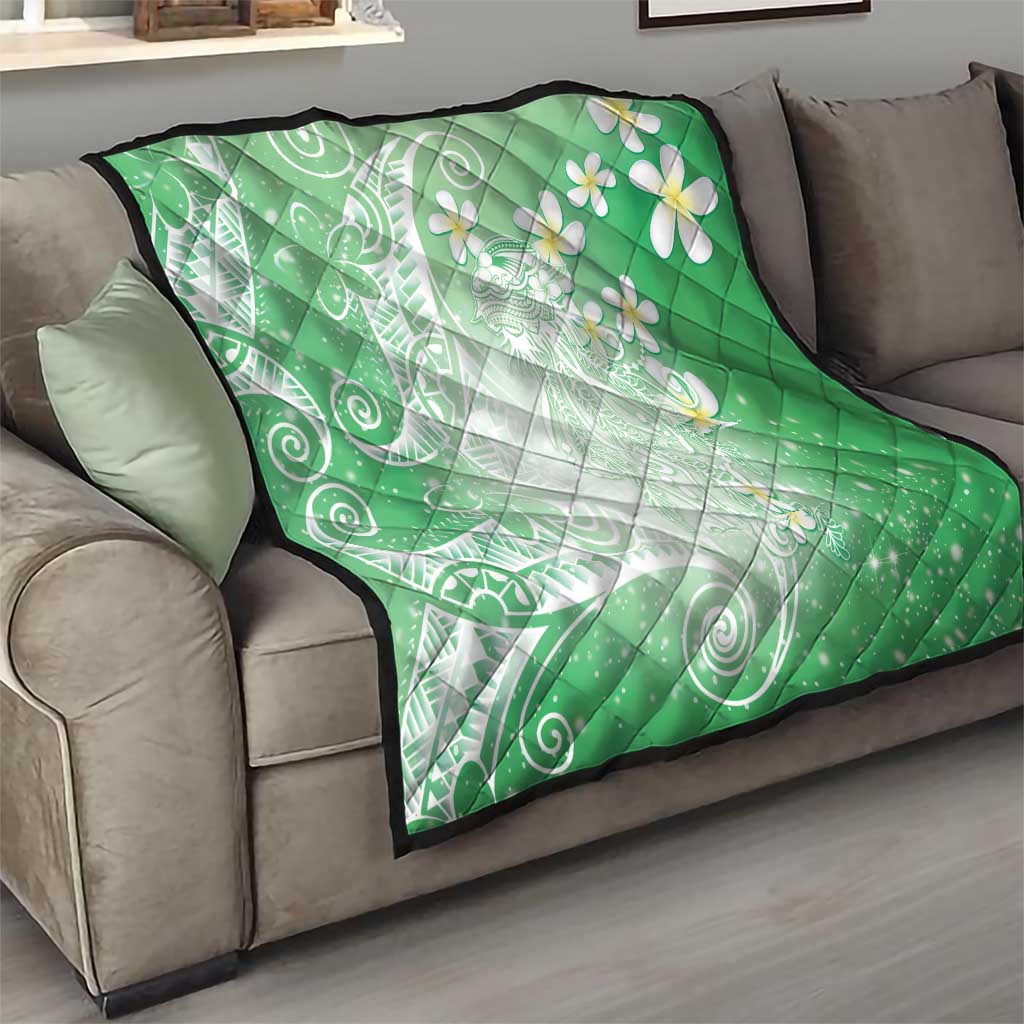 Polynesian Jellyfish Quilt With Plumeria Green LT05 - Polynesian Pride