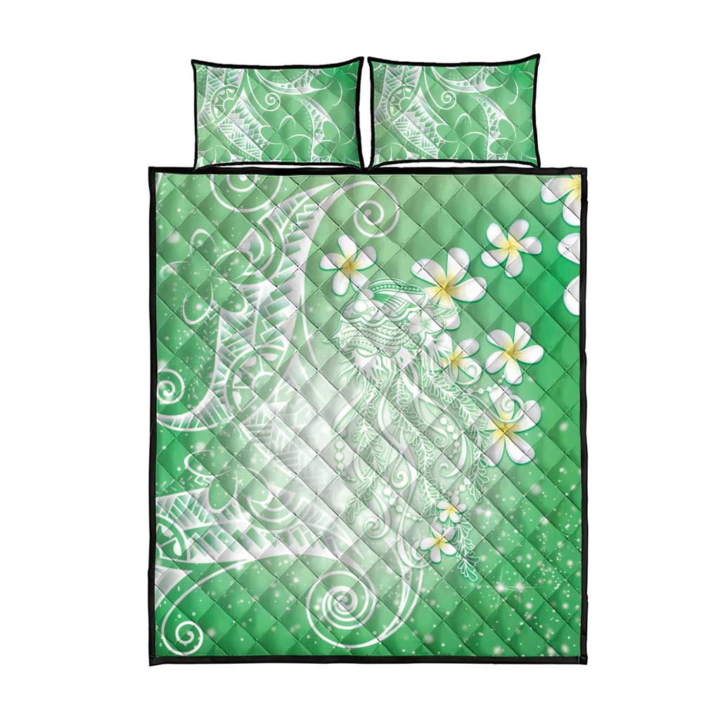 Polynesian Jellyfish Quilt Bed Set With Plumeria Green LT05 - Polynesian Pride