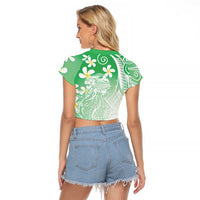 Polynesian Jellyfish Raglan Cropped T Shirt With Plumeria Green LT05 - Polynesian Pride