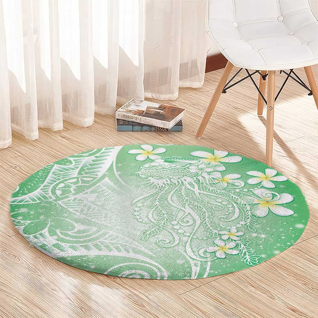 Polynesian Jellyfish Round Carpet With Plumeria Green LT05 - Polynesian Pride