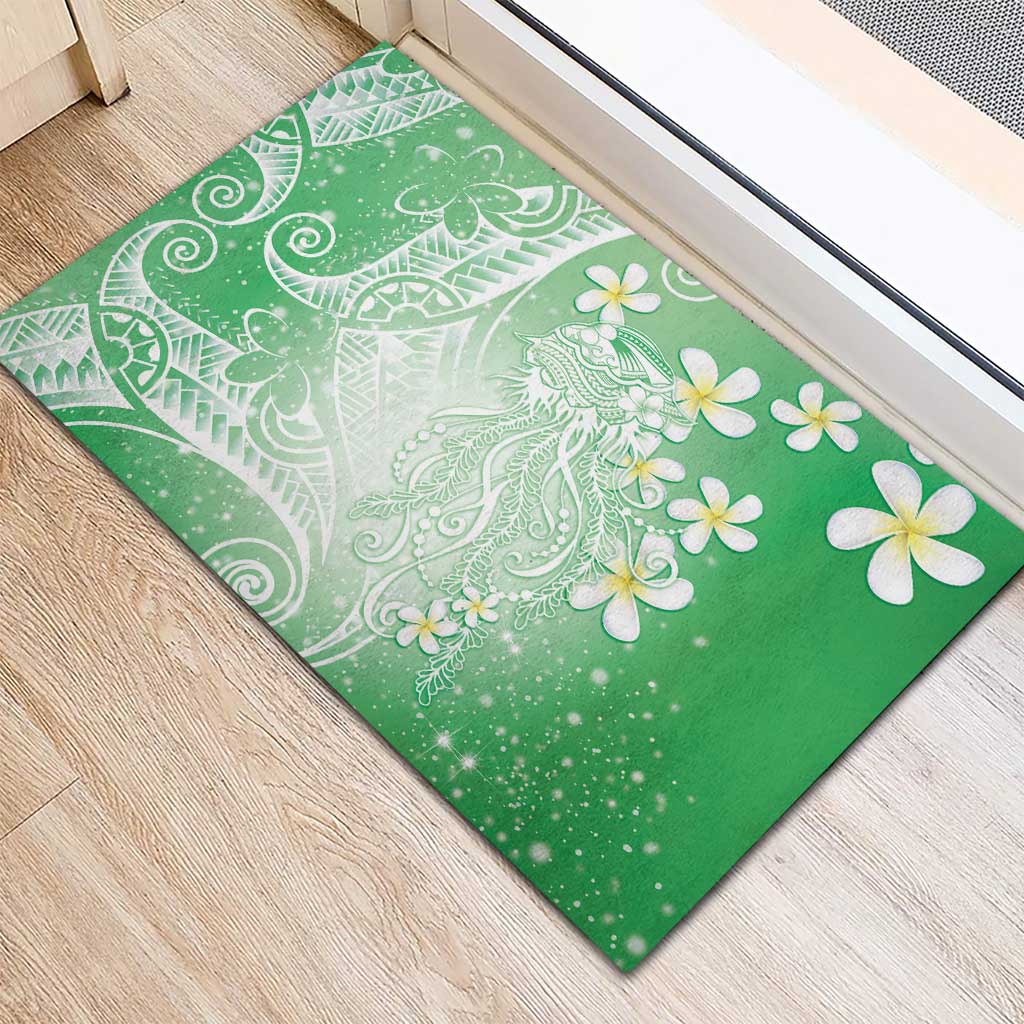 Polynesian Jellyfish Rubber Doormat With Plumeria Green LT05 - Polynesian Pride