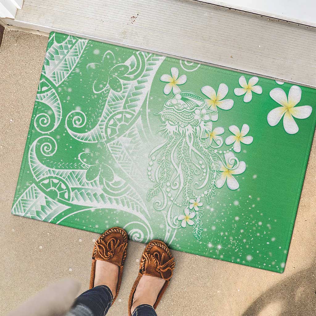 Polynesian Jellyfish Rubber Doormat With Plumeria Green LT05 - Polynesian Pride