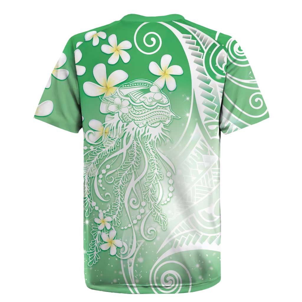 Polynesian Jellyfish Rugby Jersey With Plumeria Green LT05 - Polynesian Pride