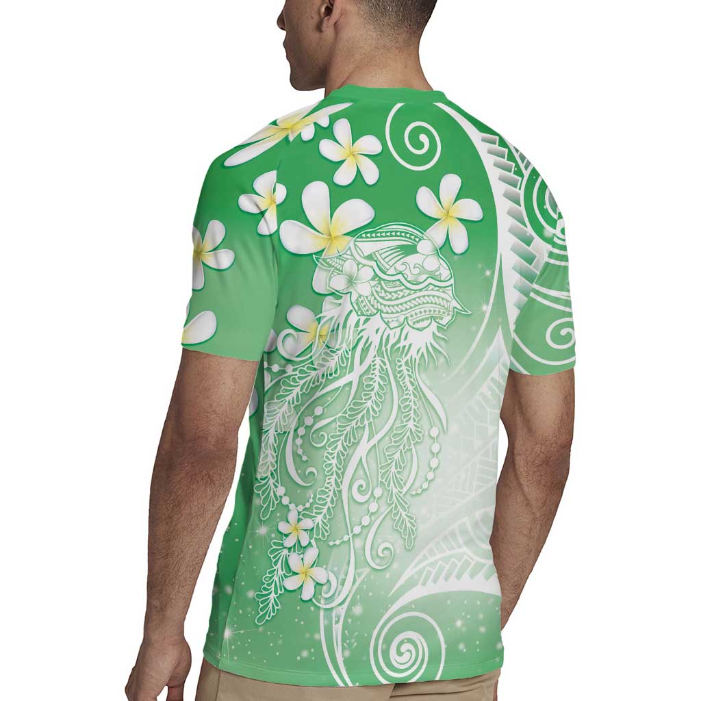 Polynesian Jellyfish Rugby Jersey With Plumeria Green LT05 - Polynesian Pride