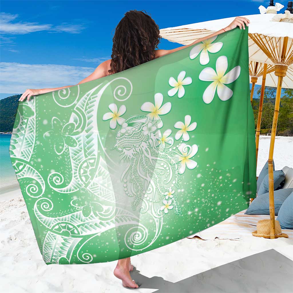 Polynesian Jellyfish Sarong With Plumeria Green LT05 One Size 44 x 66 inches Green - Polynesian Pride
