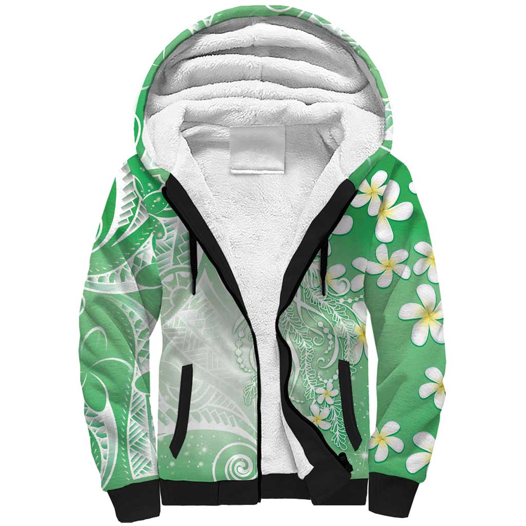 Polynesian Jellyfish Sherpa Hoodie With Plumeria Green LT05 Unisex Green - Polynesian Pride