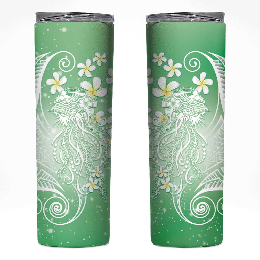 Polynesian Jellyfish Skinny Tumbler With Plumeria Green LT05 Green - Polynesian Pride