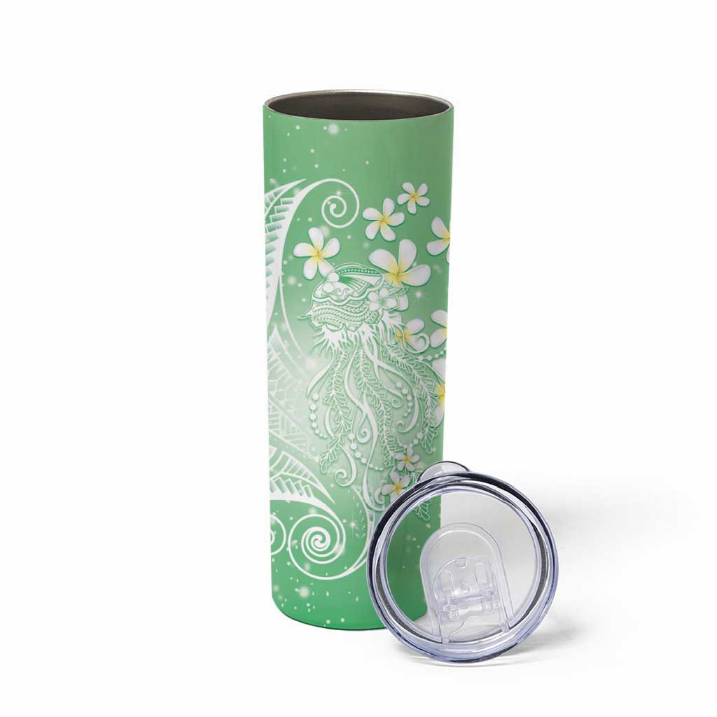 Polynesian Jellyfish Skinny Tumbler With Plumeria Green LT05 - Polynesian Pride