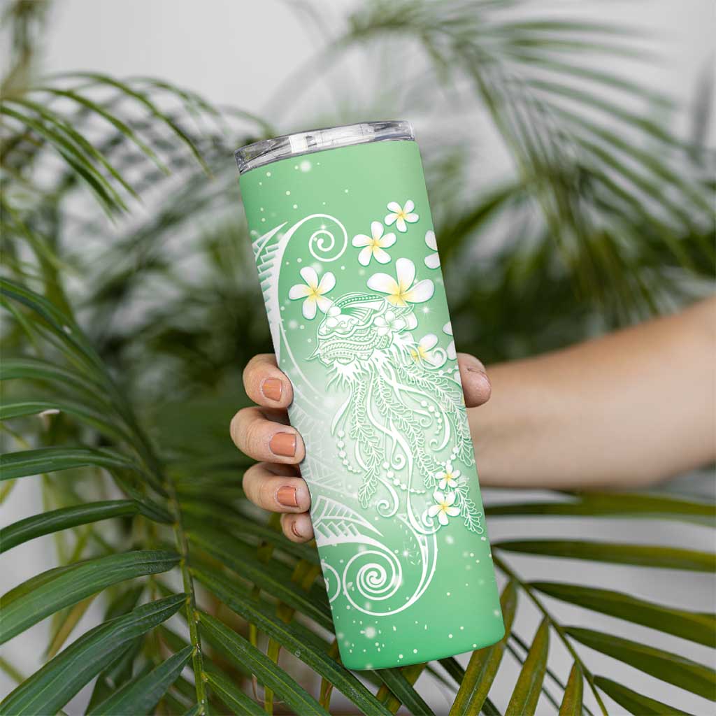 Polynesian Jellyfish Skinny Tumbler With Plumeria Green LT05 - Polynesian Pride