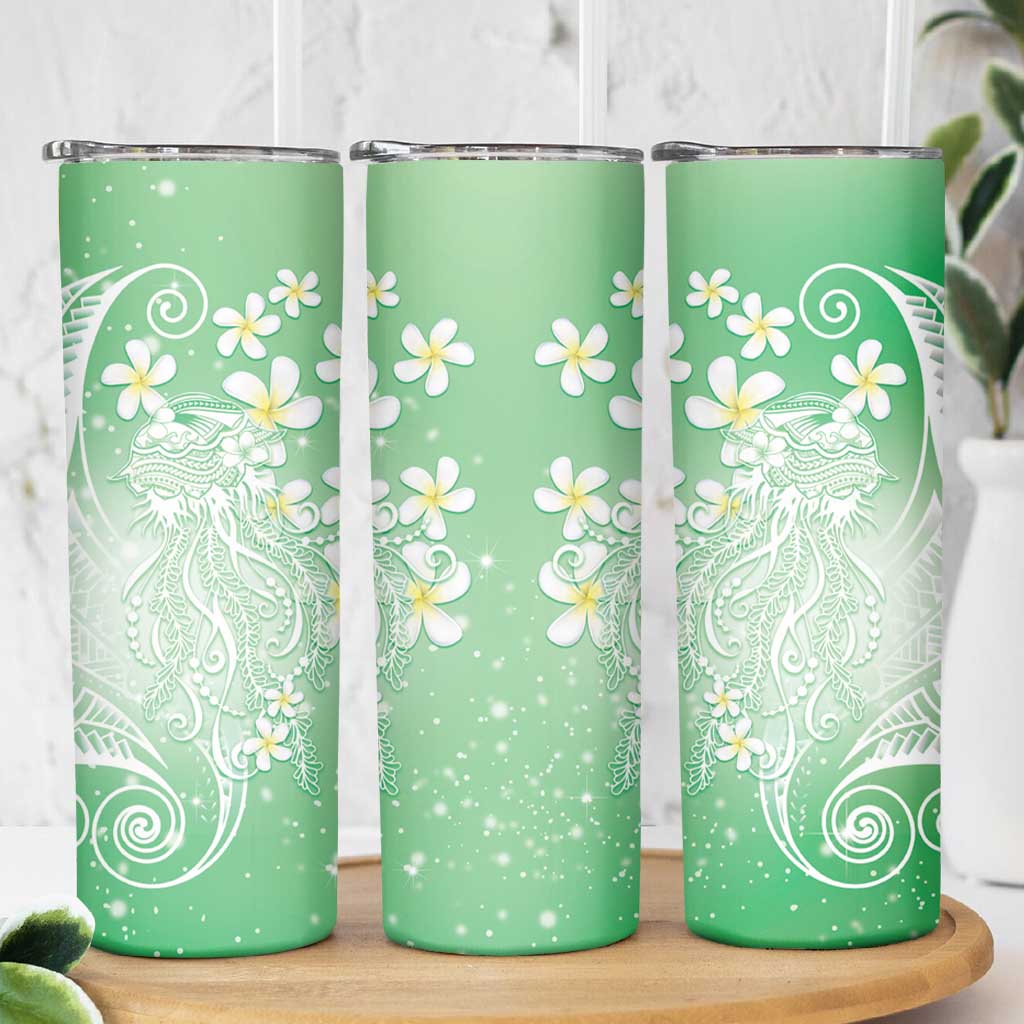 Polynesian Jellyfish Skinny Tumbler With Plumeria Green LT05 - Polynesian Pride