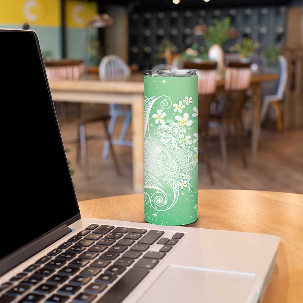 Polynesian Jellyfish Skinny Tumbler With Plumeria Green LT05 - Polynesian Pride