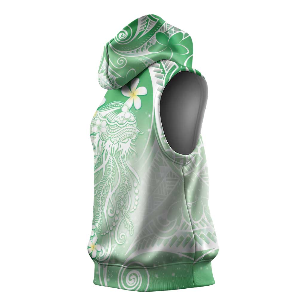 Polynesian Jellyfish Sleeveless Hoodie With Plumeria Green LT05 - Polynesian Pride