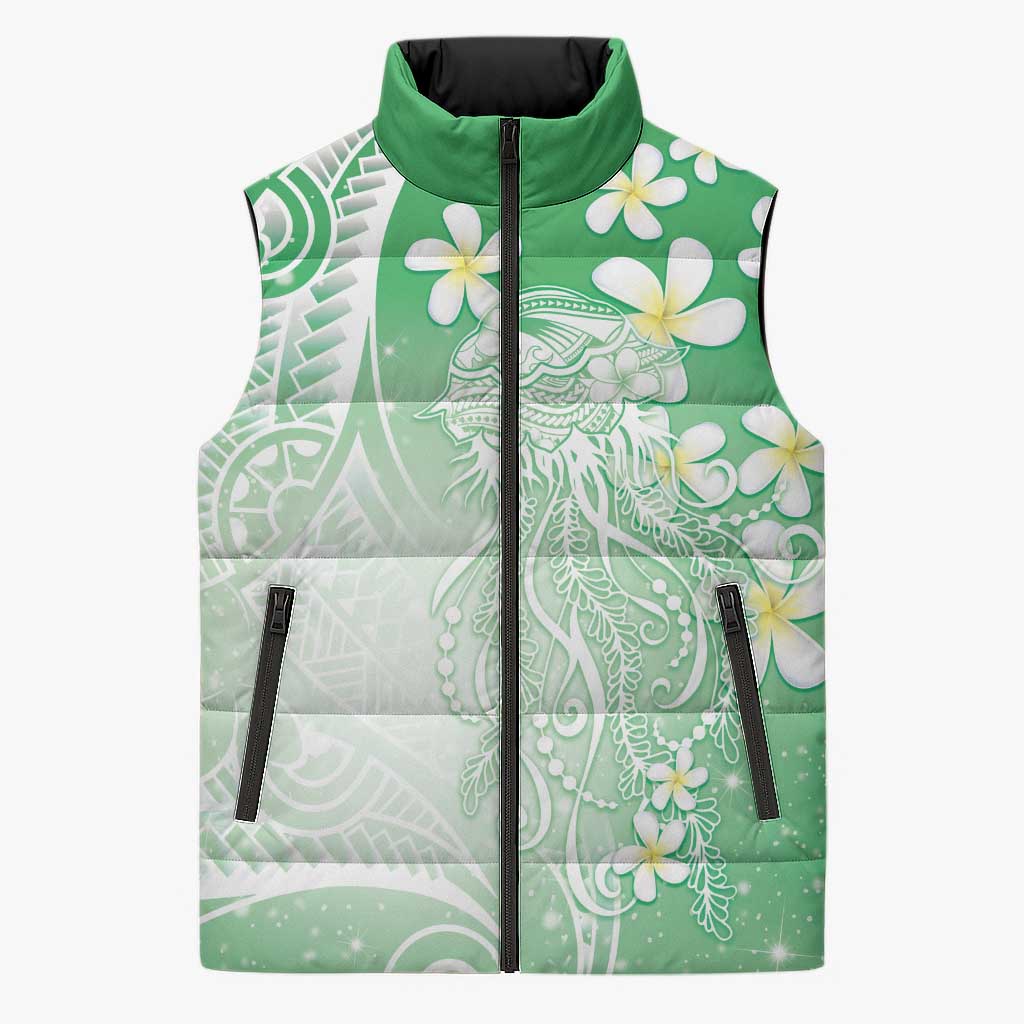 Polynesian Jellyfish Sleeveless Puffer Jacket With Plumeria Green LT05 Unisex Green - Polynesian Pride
