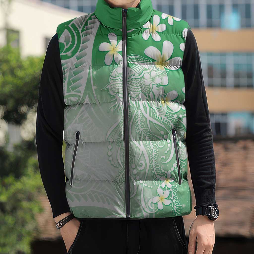 Polynesian Jellyfish Sleeveless Puffer Jacket With Plumeria Green LT05 - Polynesian Pride