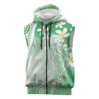 Polynesian Jellyfish Sleeveless Zip Hoodie With Plumeria Green LT05 Green - Polynesian Pride