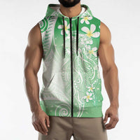 Polynesian Jellyfish Sleeveless Zip Hoodie With Plumeria Green LT05 - Polynesian Pride
