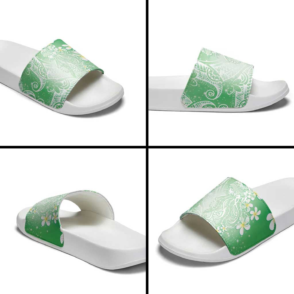 Polynesian Jellyfish Slide Sandals With Plumeria Green LT05 - Polynesian Pride