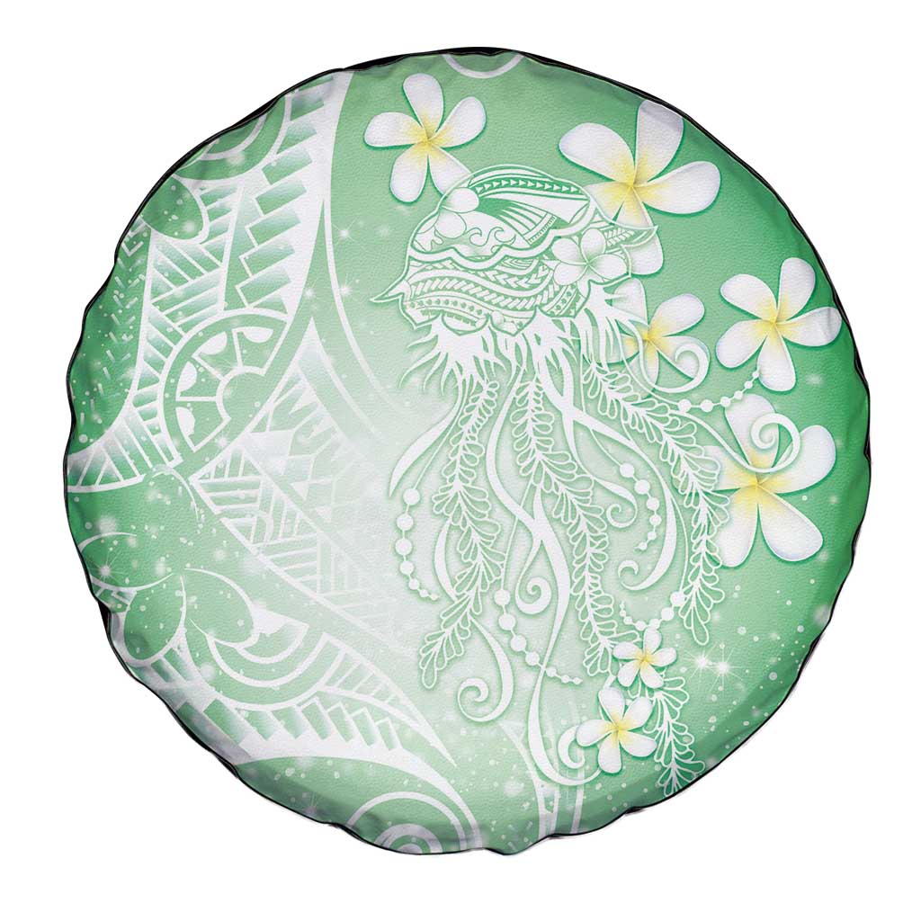 Polynesian Jellyfish Spare Tire Cover With Plumeria Green LT05 - Polynesian Pride