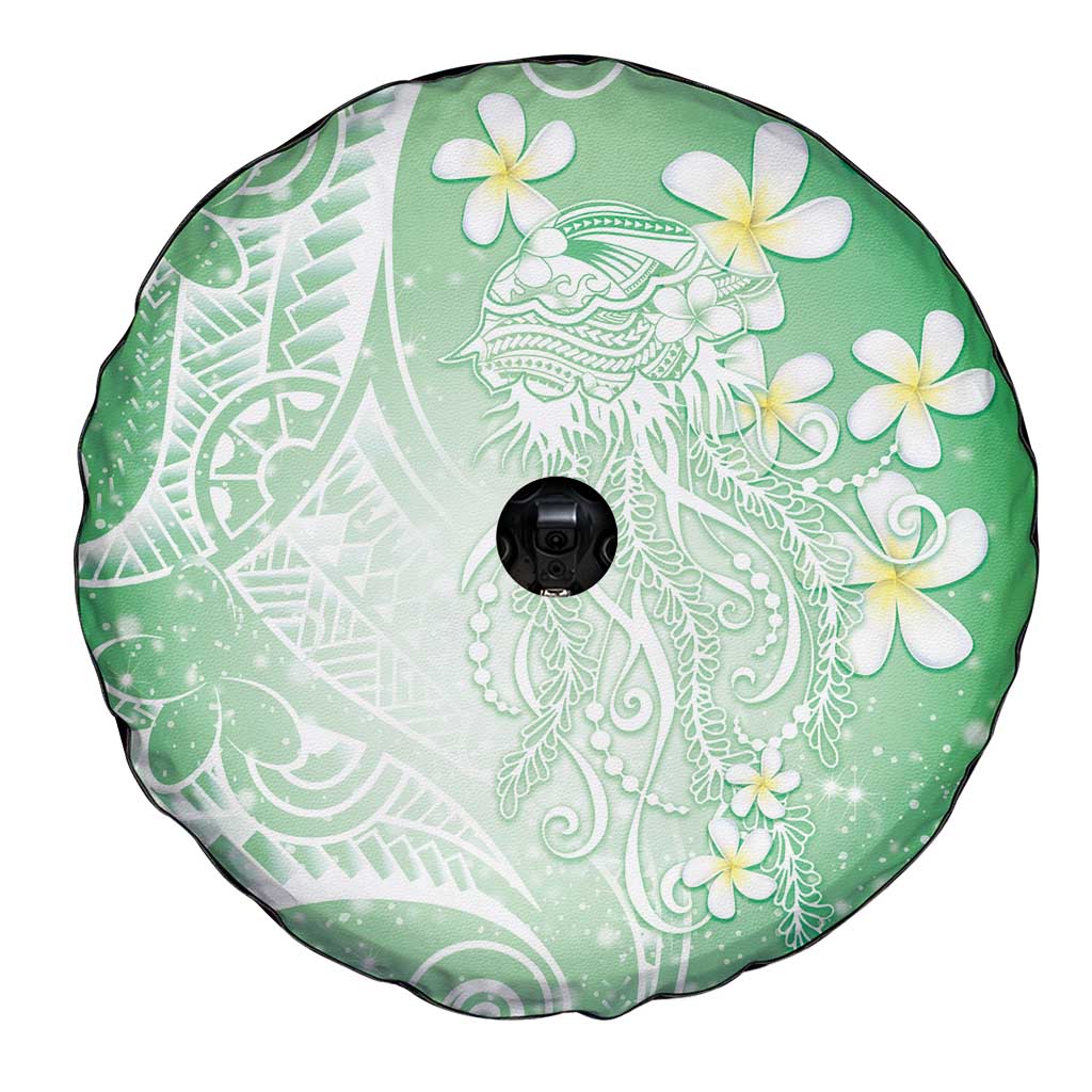 Polynesian Jellyfish Spare Tire Cover With Plumeria Green LT05 - Polynesian Pride